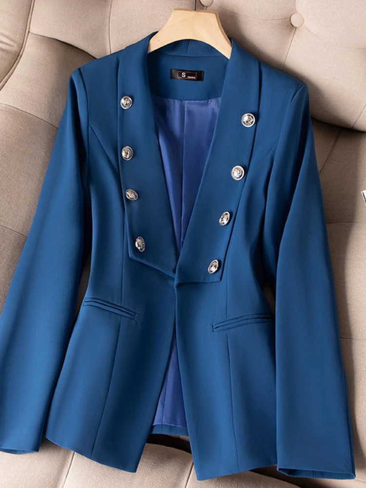High Quality Fashion Womens Casual Business Suits Blue Long Sleeve Blazer Suit Set 2Pc for Ladies