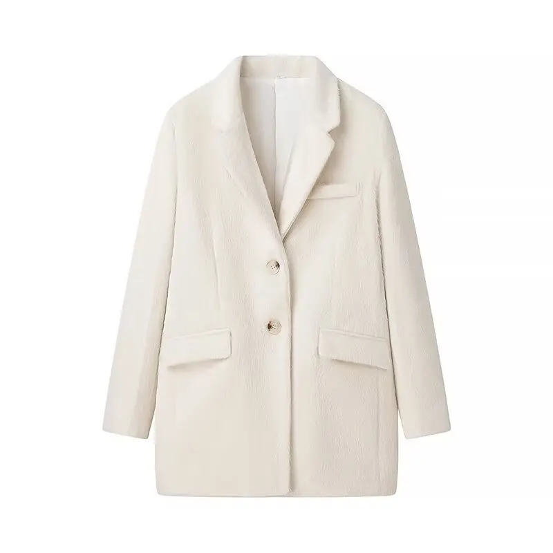 Streetwear Long Hairy Shaggy Blazer Boyfriend Retro Women Back Double Slit Front Pockets Loose Oversized Suit Fashion Coat