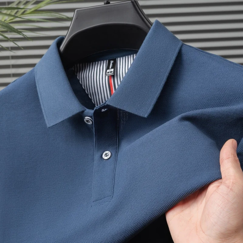 100% pure cotton short sleeved men's polo shirt summer boutique fashion high-quality top solid color collar back striped T-shirt 34 S2ed82897bb7d45c1a6ad836512327dbb8
