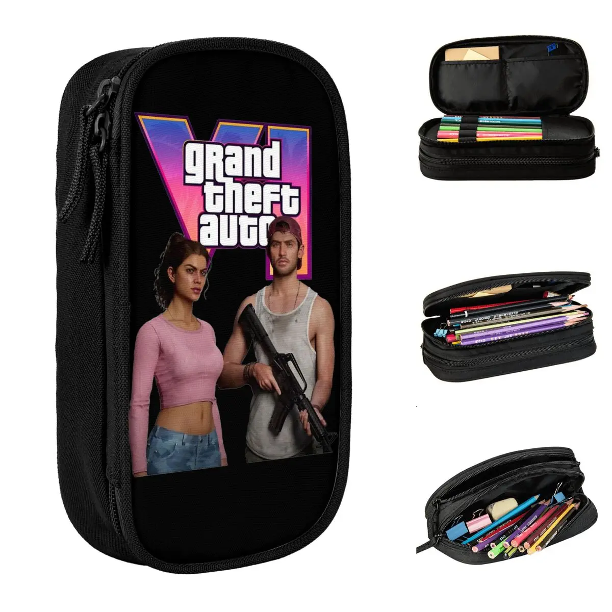 

Контейнер для ручек GTA 6 Jason And Lucia, двухслойный, большой емкости, Детская новая игровая сумка для карандашей, удивительный подарок