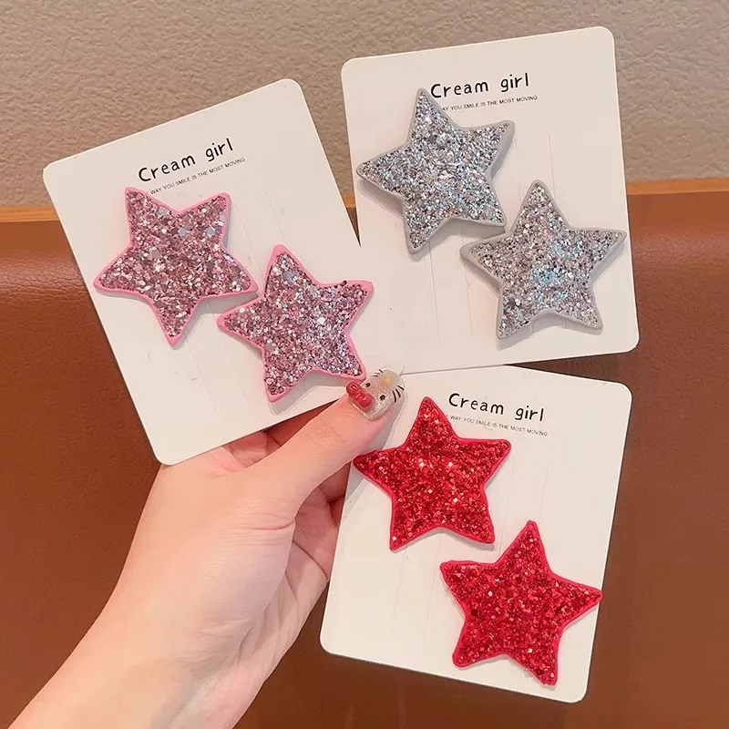 Baby Rhinestones Side Stars Hairpins Advanced Five-pointed Headgear for Little Girls Broken Hair Clips