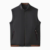 [Double-sided wear] Italian luxury classic autumn men's all-in-one simple stand-up collar high-end warm sleeveless vest 2