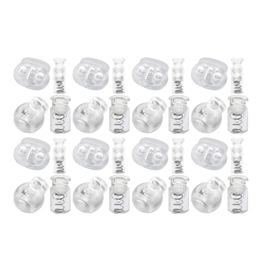 200Pcs 투명 플라스틱 스프링 장착 코드 잠금 장치 의류 배낭 하이킹 생존용 라운드 토글 로프 버클