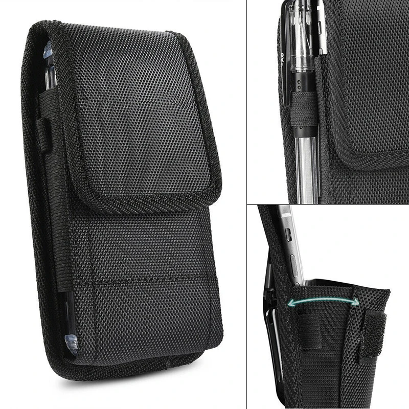 Compact Black Phone Pouch with Belt Clip
