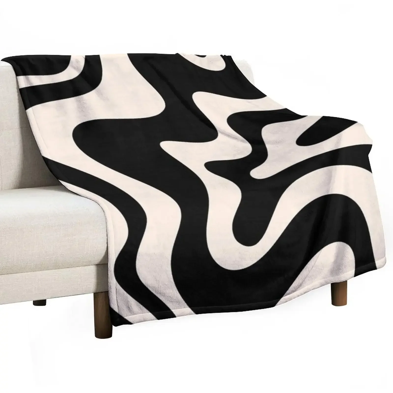 

Retro Liquid Swirl Abstract Pattern in Black and Almond Cream Throw Blanket Multi-Purpose decorative Furrys Blankets