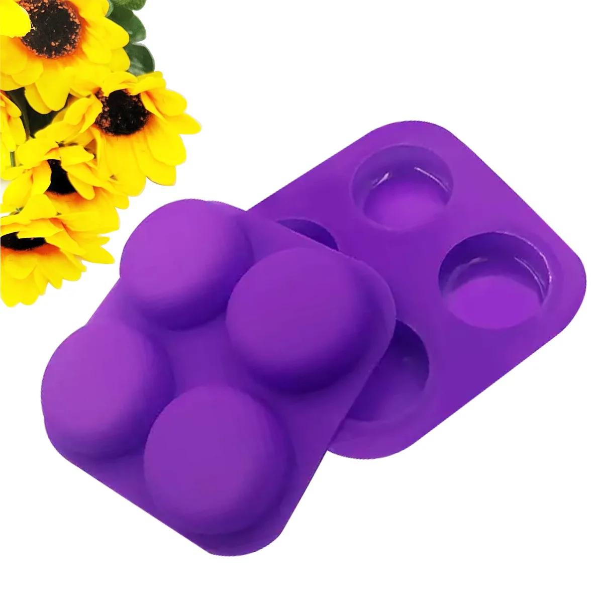 4 Cavity Round Silicone Soap Mold Handcraft Soap Making Mould DIY Cake Chocolate Baking Tools Food Grade Silicone Molds