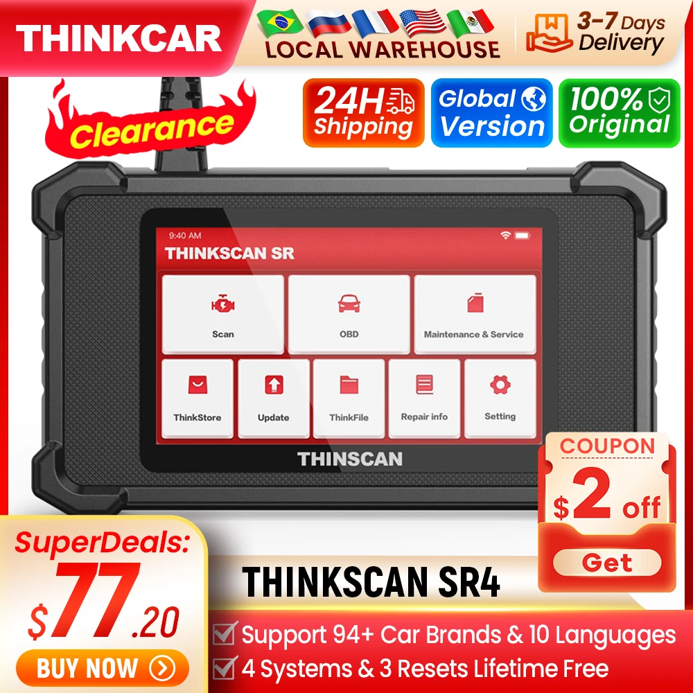 THINKCAR THINKSCAN SR4 전문 자동차 진단 도구, 자동차 OBD2 스캐너 진단 코드 리더, 28 리셋, 와이파이 무료 업데이트