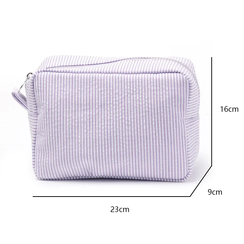 Seersucker Ruffle Cosmetic Bags Pink/Purple Striped Storage Make Up Bags for Women Lady with Zipper Travel Bag Makeup Bag 6