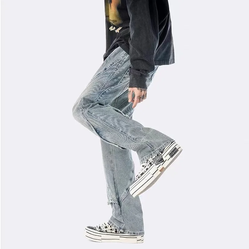 High Street Jeans Men's Summer Fashion Hip Hop Y2K Button Trend Black Pants Slim Loose Straight Work Pants