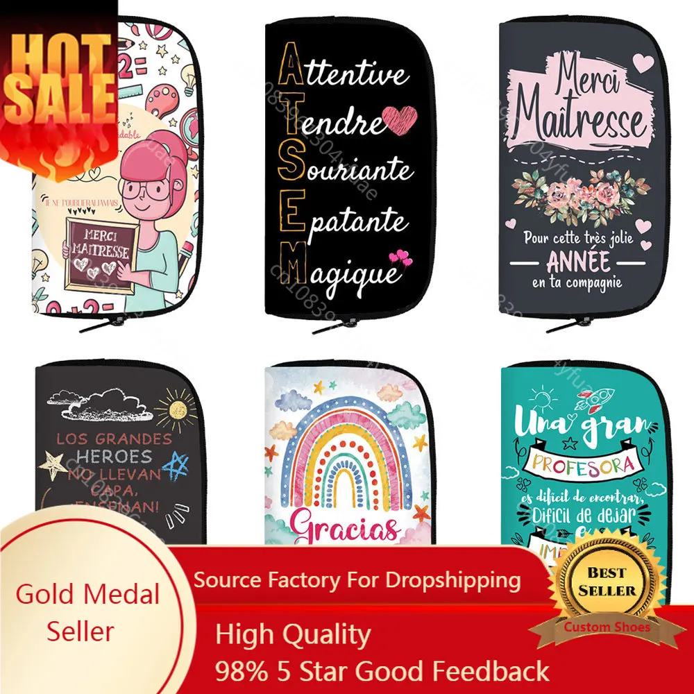 

Gracias Maestra / Merci Maitresse Wallet Thank You Teacher Purse Phone Credit Card Holder Women Coin Money Bag Graduation Gift