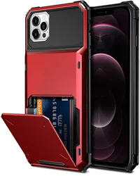 Wallet Phone Case with 4 - Card Slot and Credit Card Holder - iPhone 6 6 s 7 8 (Red)