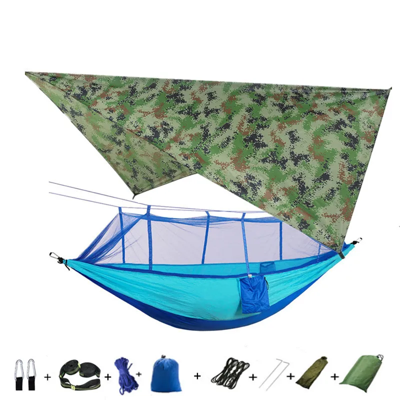 Camping Hammock with Mosquito Net&Rainfly Tent Tarp & Tree Straps,Portable Nylon Hammock Tent for Camping Hiking Backyard Travel 