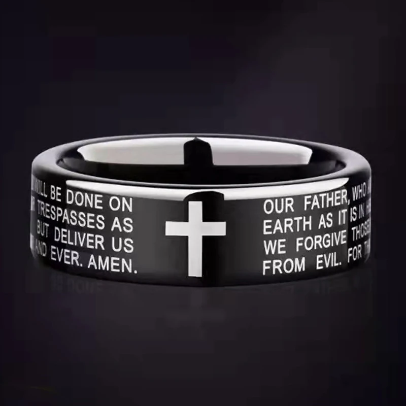 MANGO sky Stainless Steel Jesus Cross Ring Letter Bible Prayer Finger Rings For Men Women cross rings stainless steel rings finger rings metal rings