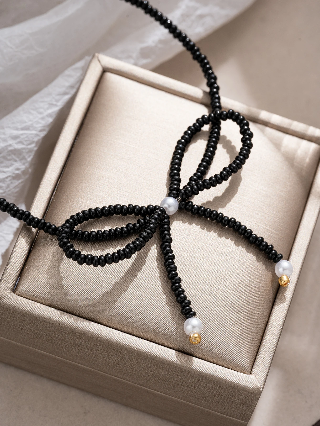 Black Bow Beaded Necklace Daily Jewelry Women
