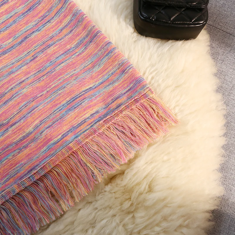 Contrast Striped Knitted Half Length Skirt for Women  Autumn and Winter 2023 New Design Gradient Color Mid Length Skirt Female