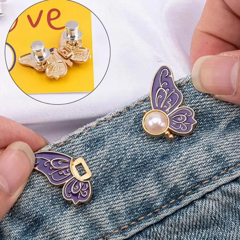 Schmetterlings-Taillenstraffer | Verstellbare Taillenschnalle ohne Nähen | Abnehmbare Knopfnadeln mit Schleife für Jeans und Röcke