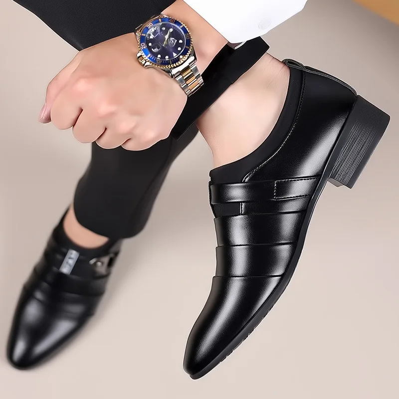 Classic Leather Shoes for Men Slip on Pointed Toe Oxfords Formal Wedding Party Office Business Casual Dress Shoes for Male2023 3