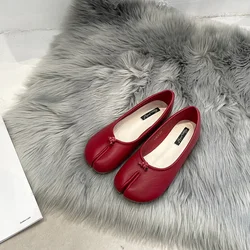 Women's Microfiber Leather Tabi Flats - Comfy Split Toe Loafers with Soft Bottom - New 2024 Fashion Design - 38 (Red)