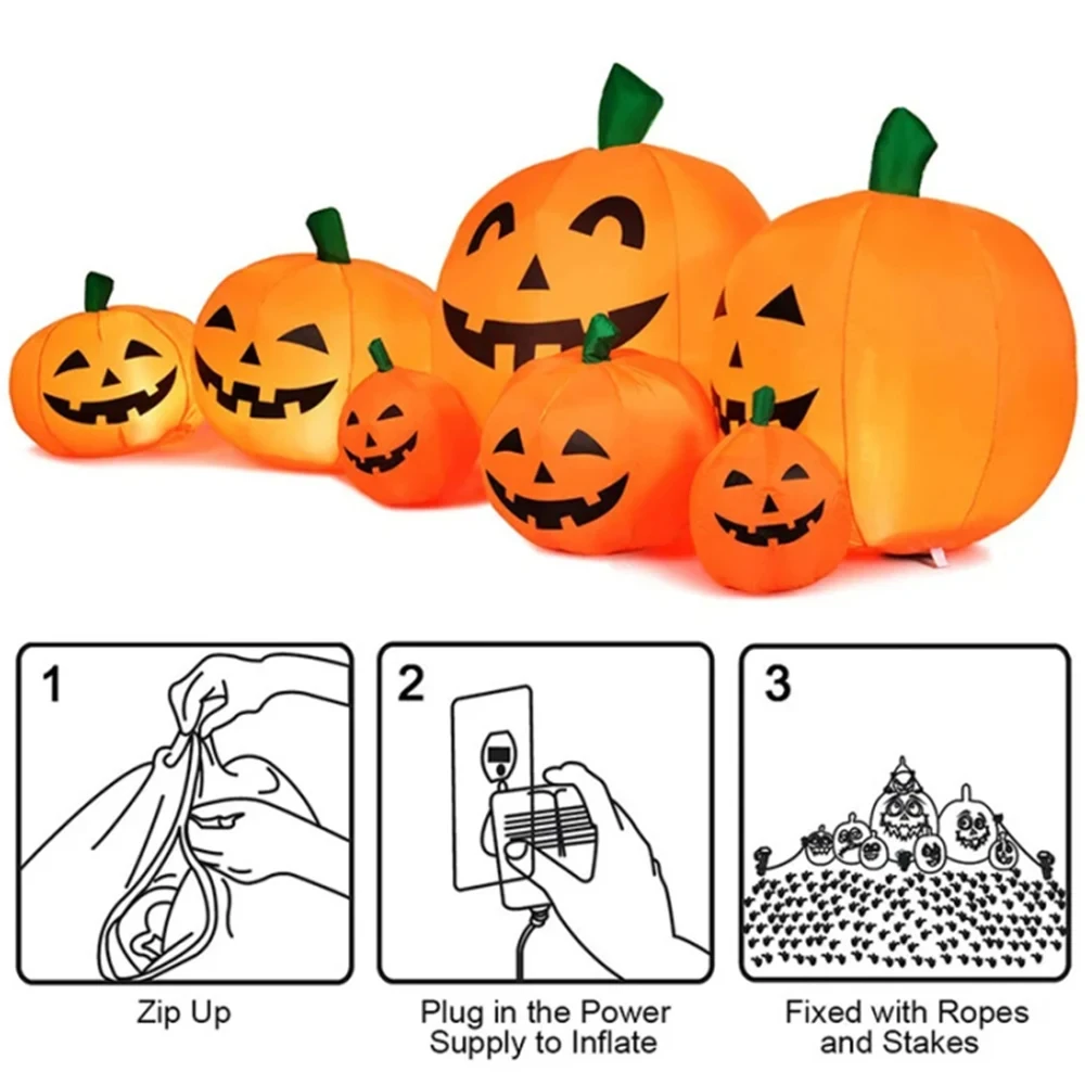 2.2M Halloween inflatable seven pumpkin LED horror garden home decoration party props courtyard lawn decoration
