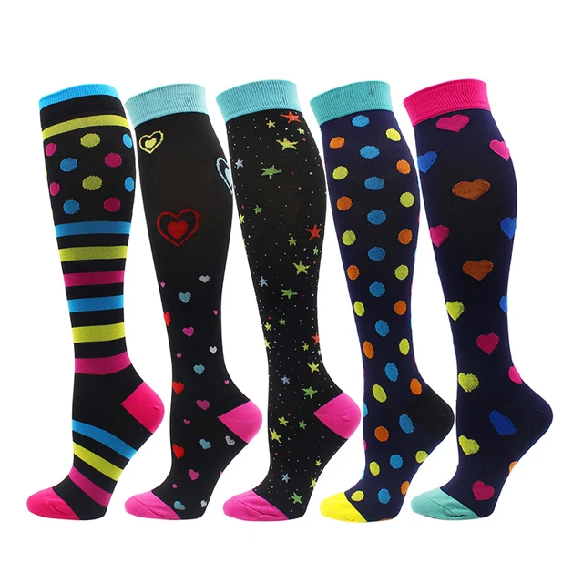 Men and Women Long Tube Compression Stockings Pressure Nursing Socks For Diabetes Varicose Veins Outdoor Sports Running Socks 5 pairs-NS007