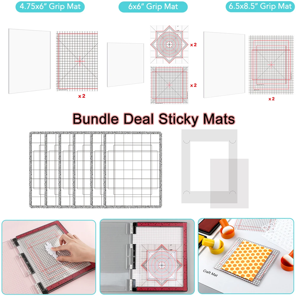 

Bundle Deals Photopolymer Grip Mat 4.75x6/6x6/6.5x8.5inch For Stamp Positioning Tools Sticky Mats To Hold Stencil and Cardstock