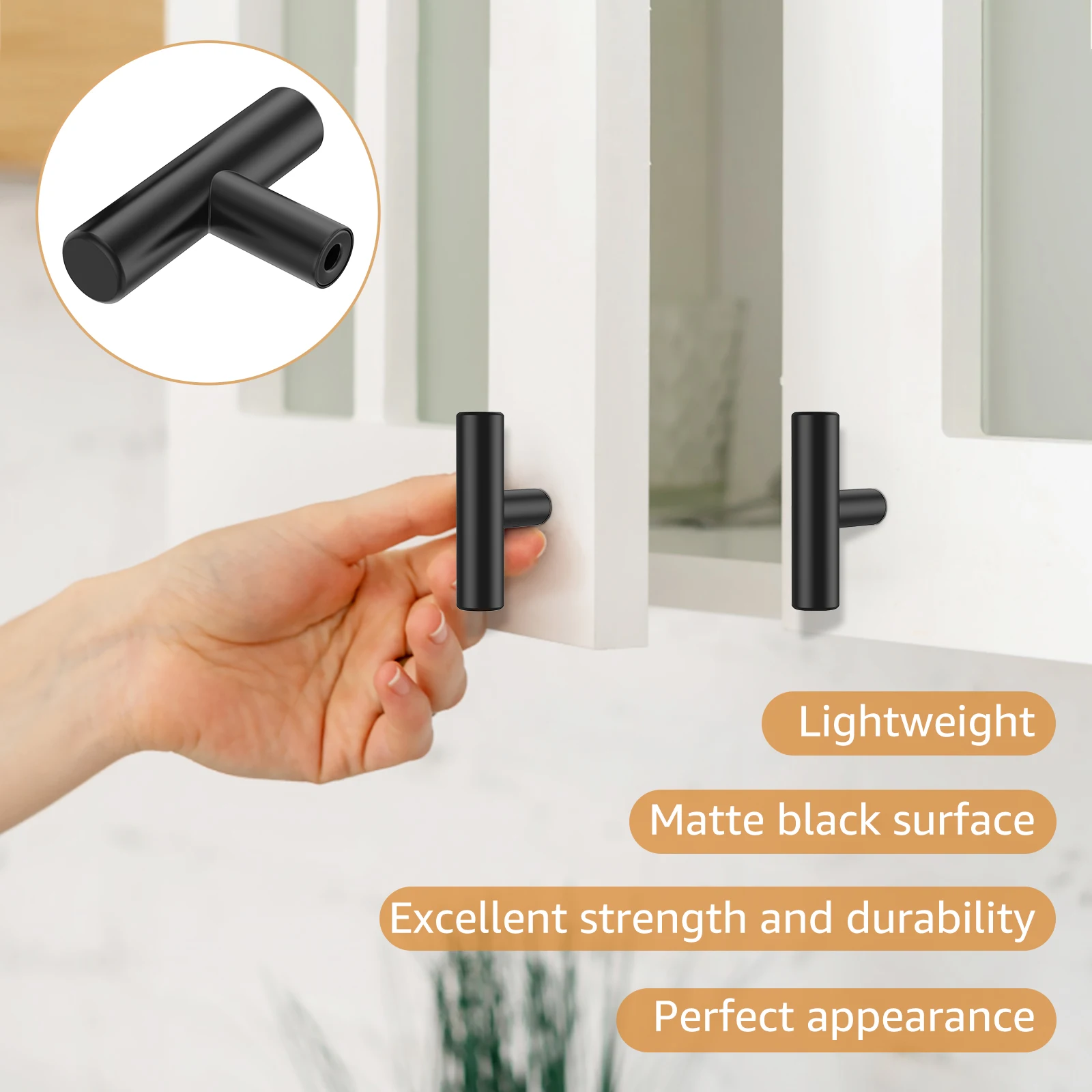20 Pack Cabinet Knobs Matte Black Stainless Steel Kitchen Drawer Pulls Single Hole T-Shaped Handles 2 Inch Overall Length