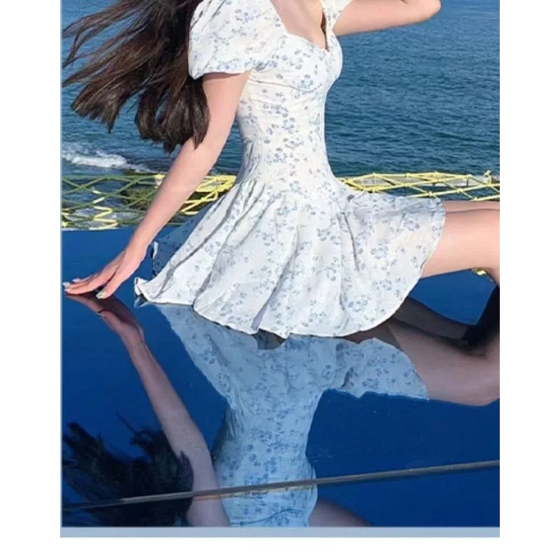 Summer New Printed With Chest Pad Without Steel Support Pure Desire Wind Hot Spring Conservative One Piece Skirt Swimsuit