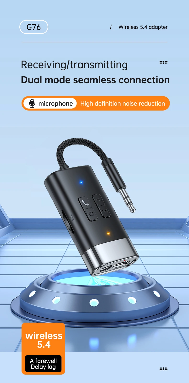 Aux Audio Adapter Bluetooth 5.4 Transmitter Receiver 2 IN 1 Support TF Card Wire