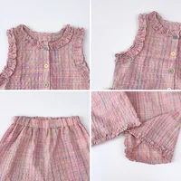 Ensemble deux pièces d'été rose pour filles, avec haut sans manches à simple boutonnage et pantalons décontractés, nouveaux ensembles de vêtements pour enfants 4