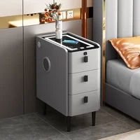 Tables de chevet intelligentes à 3 niveaux, armoire de chevet étroite en bois massif, rangement de luxe pour chambre à coucher, Table d'appoint minimaliste avec Station de recharge 2