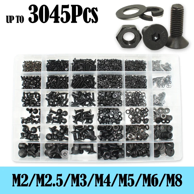 3045/set M2 M2.5 M3 M4 M5 M6 M8 Carbon Steel Hex Hexagon Flat Head ...