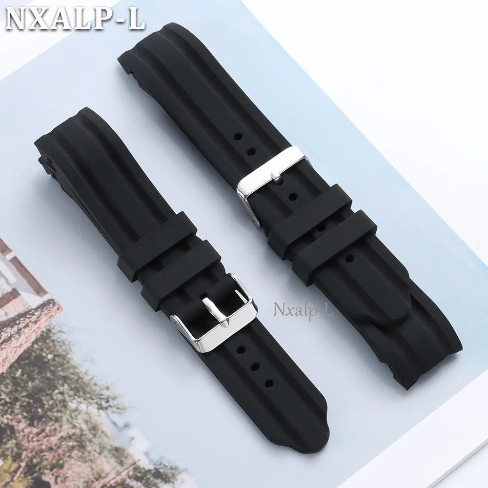 Durable Curved End Silicone Sports Watch Strap - Thick Waterproof Rubber Bracelet