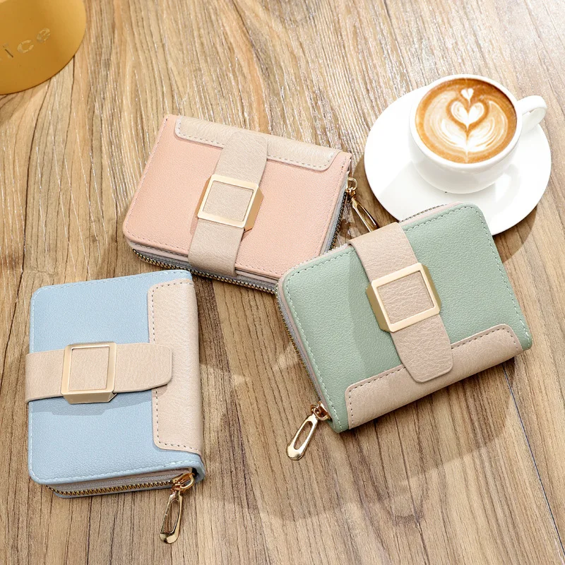 Women's purse short zipper vertical buckle small money clip fashion color contrast student card bag money clip wholesale