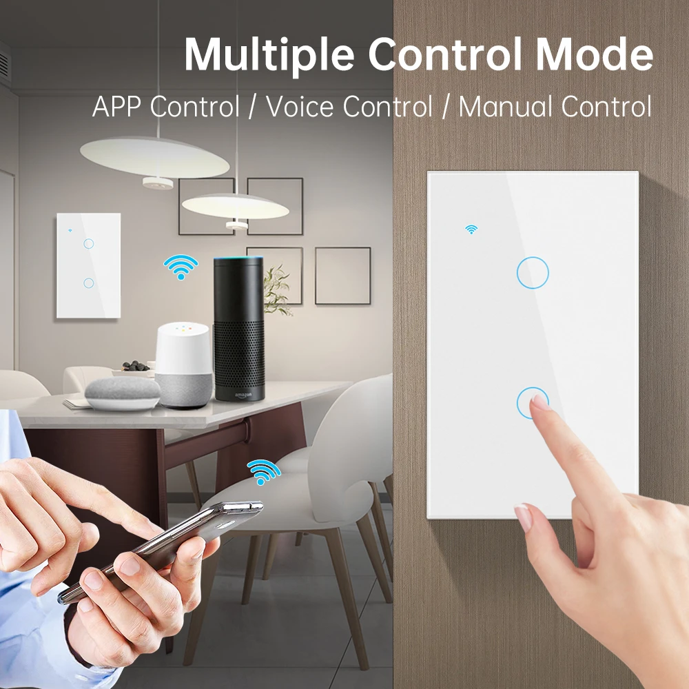 Description Picture 3 of itemTuya Smart Wifi Stair Switch US Touch Glass Panel Stair Cross Multi Light Switches 1 Gang 2 Way Voice Control Alexa Google Home