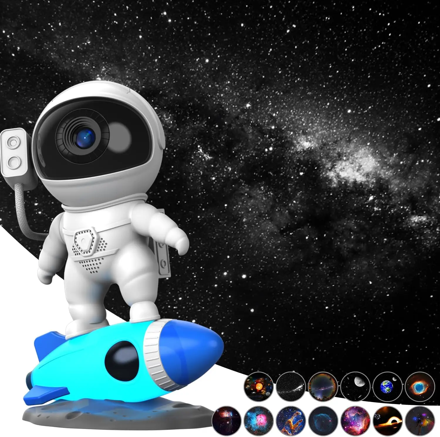 RocketAstronautGalaxyProjectorLEDNightLight360RotateStarrySky