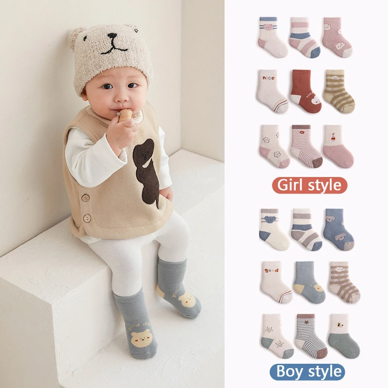 

3 Pairs/Lot Baby Winter Socks Newborn Infant Thickening Warm Soft Cotton Autumn Toddler Boy Girls Floor Socks Kids Accessories