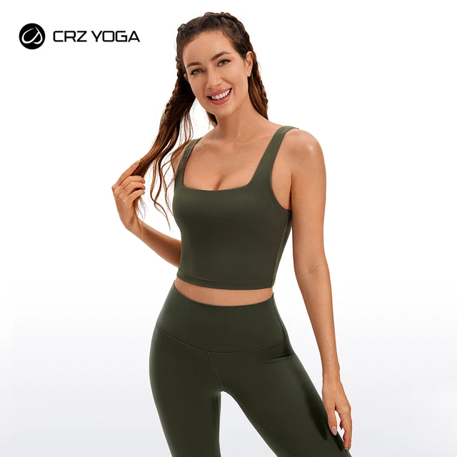 CRZ YOGA Butterluxe Womens Square Neck Longline Sports Bra - Workout Crop  Tank Tops Padded with Built in Shelf Yoga Bra - AliExpress