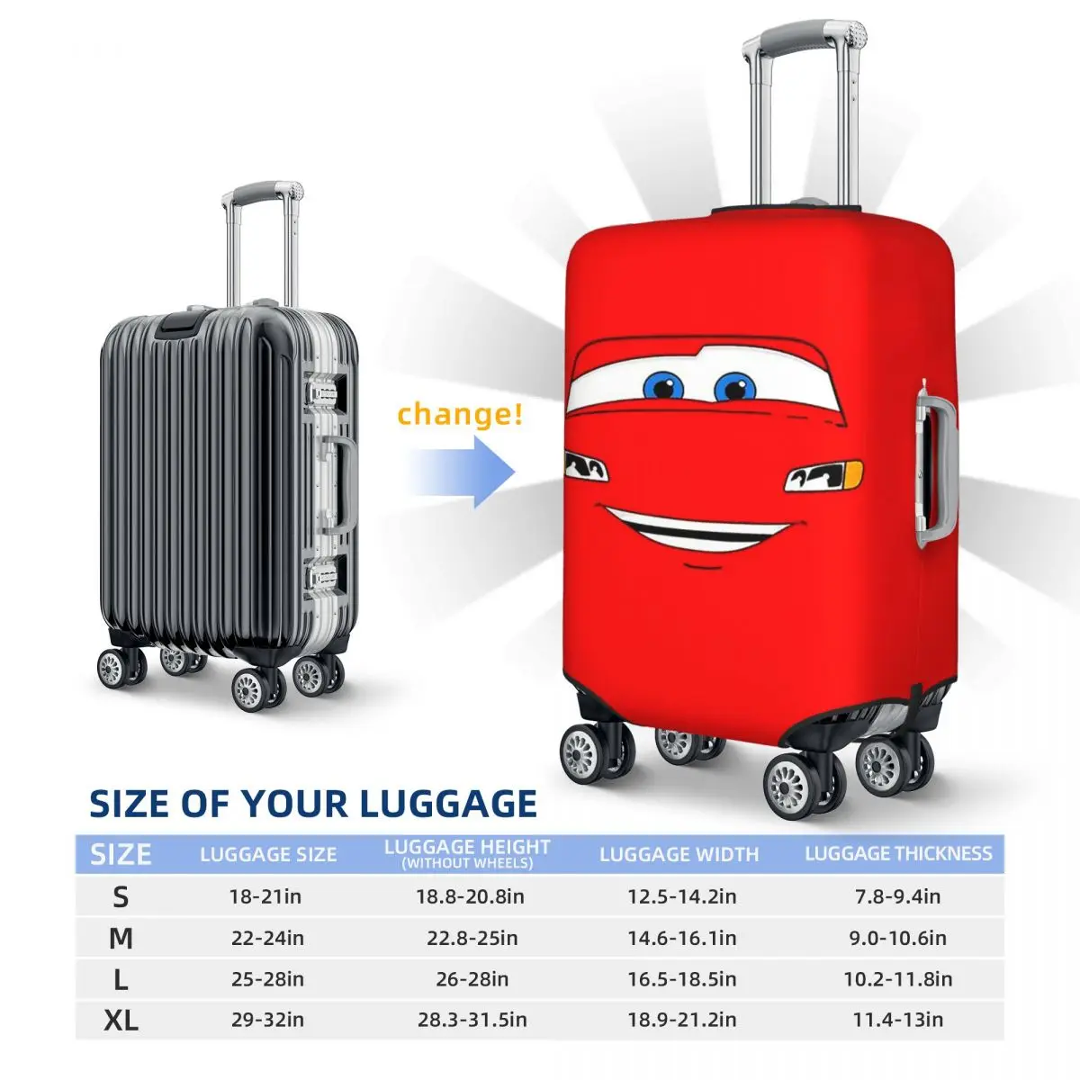 Custom Cartoon Lightning Mcqueen Cars Luggage Cover Protector Elastic Travel Suitcase Covers 6