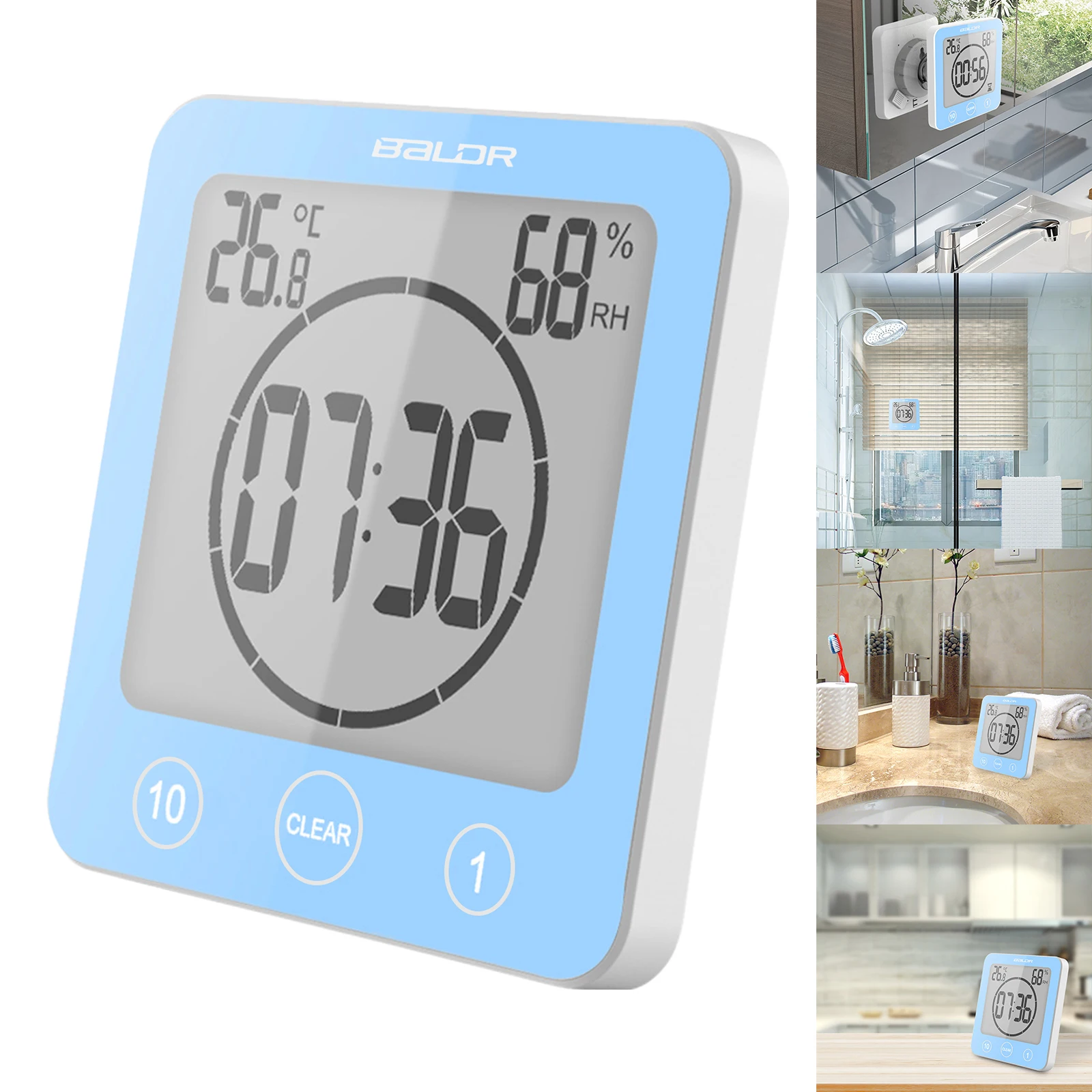 Sunsbell Reloj Digital Pared del Baño, Reloj Ducha, Reloj de Pared con  Temperatura y Humedad Medidor Función Reloj Creativo Pantalla LCD Tres  Método