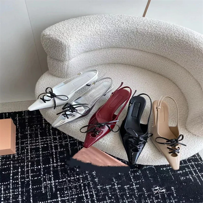 2024 new spring and Summer Lady Bow Baotou sandals pointy stiletto heels