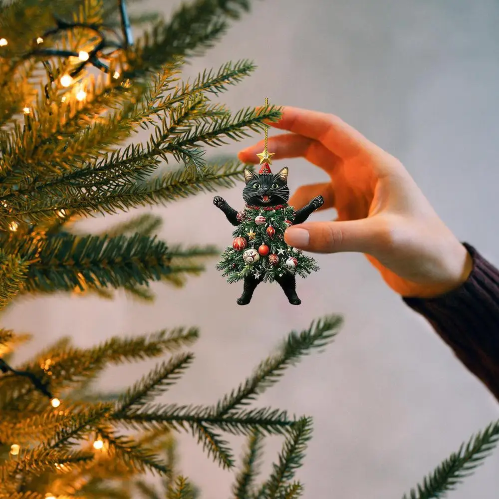 Cute Cat Christmas Tree Pendant - Hanging Ornament for Car and Backpack