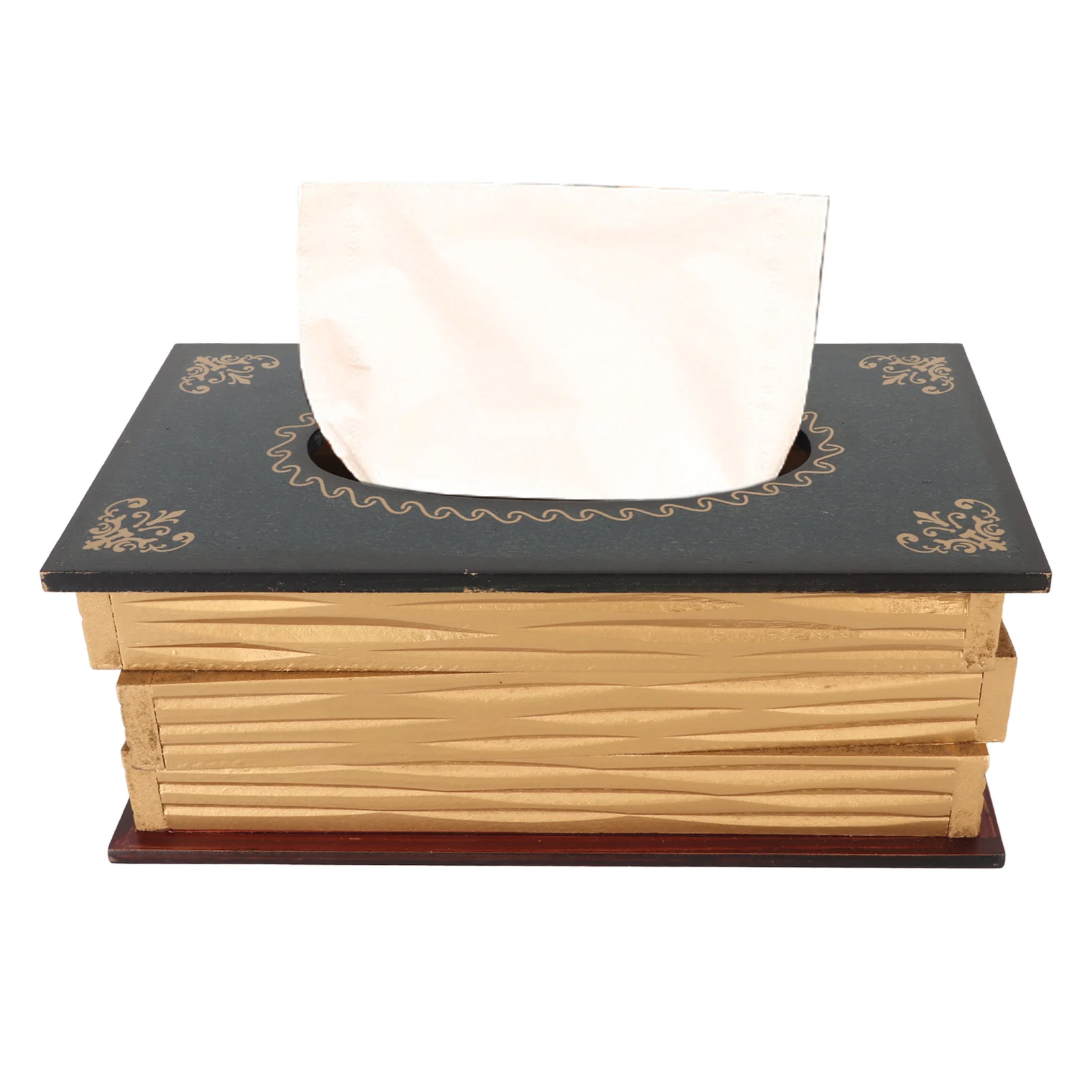 

Retro Wood Book Shape Tissue Box Rectangle Napkin Paper Box for Bathroom Living Room Office Car Blackish Green