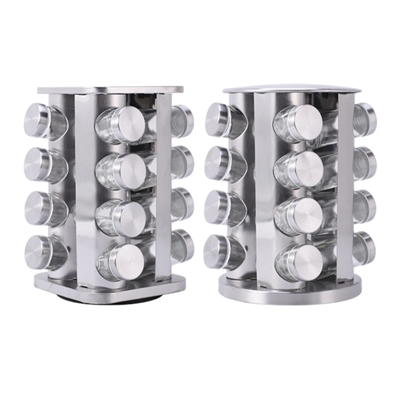 

16 Jars Revolving Countertop Racks Organizers with 16 Glass Bottles Dropship
