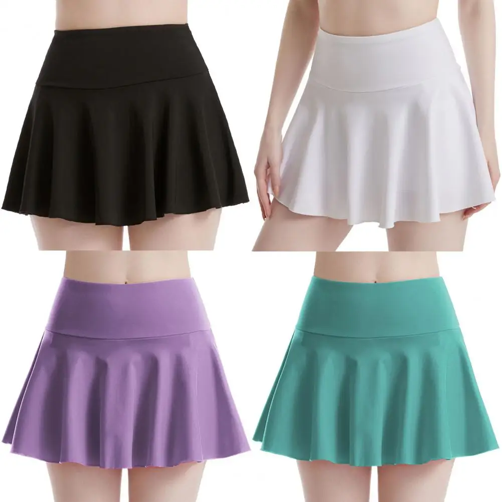 Women Tennis Golf Skirt With Pockets Solid Color Pleated Fake Two Yoga Dress Breathable Girl Athletic Skirt Workout Sports