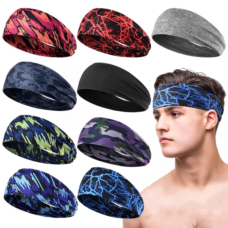 High Elastic Mens Sports Sweatband Headband Print Gym Running Tennis Headwrap Breathable Outdoor Sports Headband Yoga Hair Band