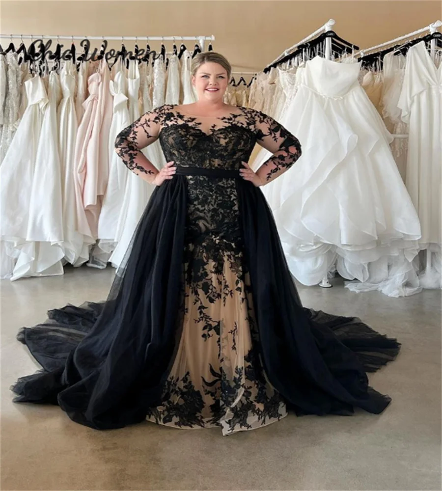 Plus Size Gothic Red Black Wedding Dress With Detachble Train Long