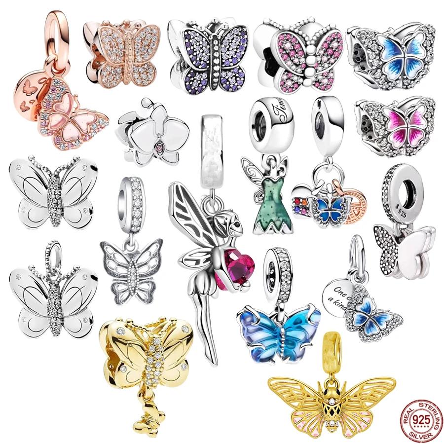 

Hot Sale 925 Sterling Silver Sparkling Butterfly Embraces Heart Gem Dangle Charm Bead Fit Original Pandora Bracelet Jewelry
