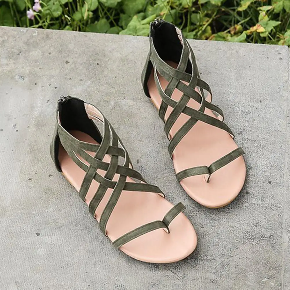 

1 Pair Women Sandals Wearable Non-Slip Rubber Sole Thong Cross Strappy Sandals Women Clothes Lady Flats Women Sandals