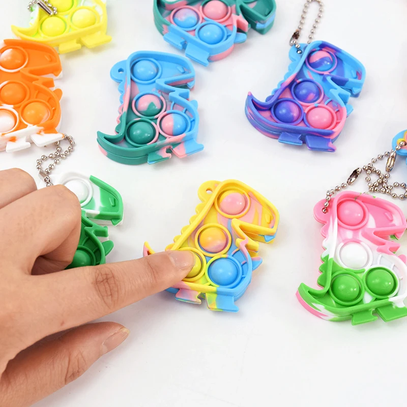 10/20pcs Mini Dinosaur Pop Keychain Sensory Fidget Toys Kids Dinosaur Party Favors Birthday Gift Goodie Bag Pinata Fillers Prize