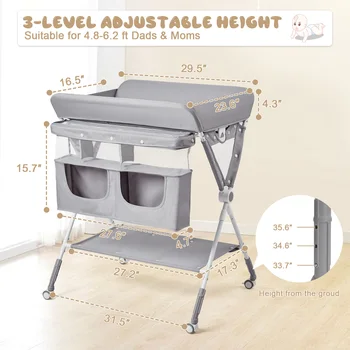 Baby Birth Folding Nursing Table Portable Baby Changing Table Foldable Diaper Changing Station Adjustable Height 6